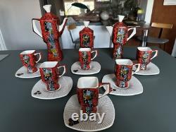 Service à café italien de style Fantoni, fabuleuse poterie vintage des années 1950/60 pour 6 personnes
