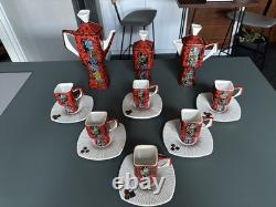 Service à café italien de style Fantoni, fabuleuse poterie vintage des années 1950/60 pour 6 personnes