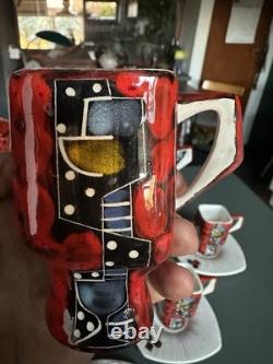 Service à café italien de style Fantoni, fabuleuse poterie vintage des années 1950/60 pour 6 personnes