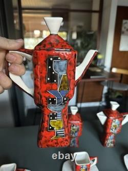 Service à café italien de style Fantoni, fabuleuse poterie vintage des années 1950/60 pour 6 personnes