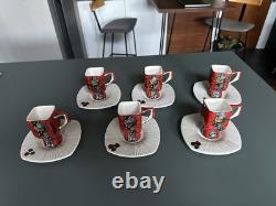 Service à café italien de style Fantoni, fabuleuse poterie vintage des années 1950/60 pour 6 personnes