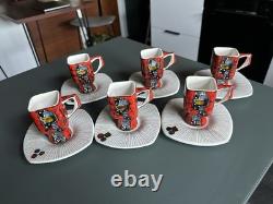 Service à café italien de style Fantoni, fabuleuse poterie vintage des années 1950/60 pour 6 personnes