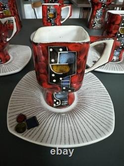 Service à café italien de style Fantoni, fabuleuse poterie vintage des années 1950/60 pour 6 personnes