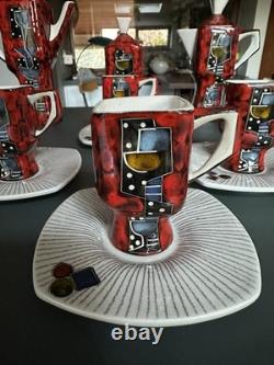 Service à café italien de style Fantoni, fabuleuse poterie vintage des années 1950/60 pour 6 personnes