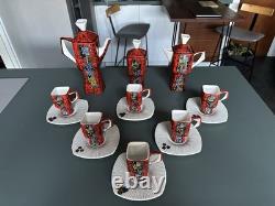 Service à café italien de style Fantoni, fabuleuse poterie vintage des années 1950/60 pour 6 personnes