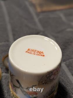 Service à café japonais vintage Kireina, peint à la main, oiseaux et fleurs, cadeau en porcelaine