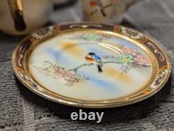Service à café japonais vintage Kireina, peint à la main, oiseaux et fleurs, cadeau en porcelaine