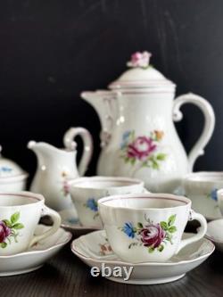 Service à café moka en porcelaine allemande vintage Von Schierholz, peint à la main, romantique