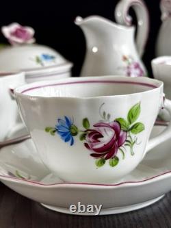 Service à café moka en porcelaine allemande vintage Von Schierholz, peint à la main, romantique