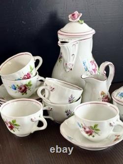 Service à café moka en porcelaine allemande vintage Von Schierholz, peint à la main, romantique