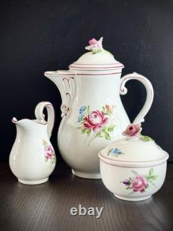 Service à café moka en porcelaine allemande vintage Von Schierholz, peint à la main, romantique