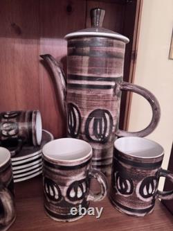 Service à café pour six en poterie Cinque Ports à Rye, Angleterre, marron, vintage des années 1970