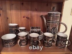 Service à café pour six en poterie Cinque Ports à Rye, Angleterre, marron, vintage des années 1970