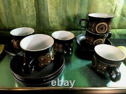 Service à café / thé Vintage Denby 70's Arabesque Pamberton de 6 tasses et soucoupes