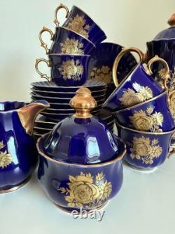 Service à café/thé Vintage Retsch & Co. Bavière Echt Kobalt bleu cobalt et or