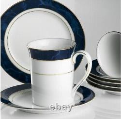 Service à café thé en porcelaine vintage NORITAKE Japan Maestro bleu, tasse soucoupe, 12 pièces, bordure dorée, NEUF