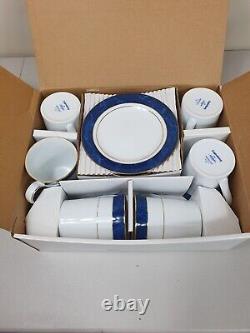 Service à café thé en porcelaine vintage NORITAKE Japan Maestro bleu, tasse soucoupe, 12 pièces, bordure dorée, NEUF