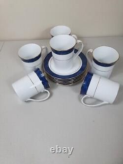 Service à café thé en porcelaine vintage NORITAKE Japan Maestro bleu, tasse soucoupe, 12 pièces, bordure dorée, NEUF