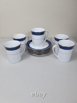 Service à café thé en porcelaine vintage NORITAKE Japan Maestro bleu, tasse soucoupe, 12 pièces, bordure dorée, NEUF