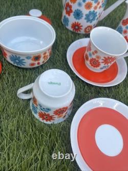 Service à café / thé en porcelaine vintage fabuleux de style moderniste du milieu du siècle, motif Flower Power