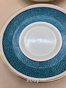 Service à café/thé turquoise vintage F. D & Co dans une boîte en galuchat, cuillères en argent, années 1900