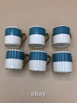Service à café/thé turquoise vintage F. D & Co dans une boîte en galuchat, cuillères en argent, années 1900