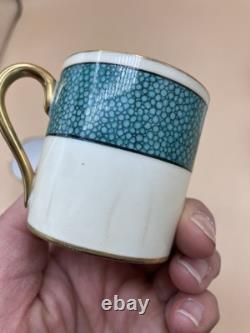 Service à café/thé turquoise vintage F. D & Co dans une boîte en galuchat, cuillères en argent, années 1900