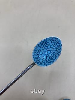 Service à café/thé turquoise vintage F. D & Co dans une boîte en galuchat, cuillères en argent, années 1900