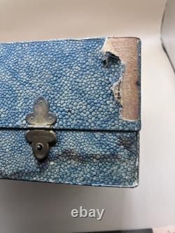 Service à café/thé turquoise vintage F. D & Co dans une boîte en galuchat, cuillères en argent, années 1900