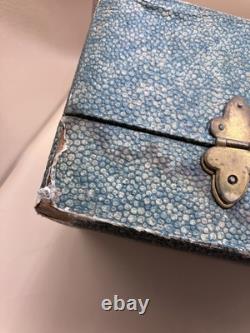 Service à café/thé turquoise vintage F. D & Co dans une boîte en galuchat, cuillères en argent, années 1900