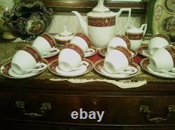 Service à café/thé vintage Khala Allemagne, bordeaux et doré, fine porcelaine de Chine osseuse