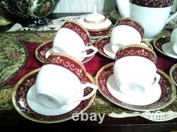 Service à café/thé vintage Khala Allemagne, bordeaux et doré, fine porcelaine de Chine osseuse