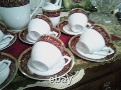 Service à café/thé vintage Khala Allemagne, bordeaux et doré, fine porcelaine de Chine osseuse