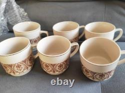 Service à café/thé vintage Kun-Lun des années 70, crème et marron, 6 tasses, 6 soucoupes, 6 assiettes