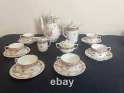 Service à café/thé vintage Schumann Bavière Allemagne Impératrice Dresde Fleurs 19 pièces