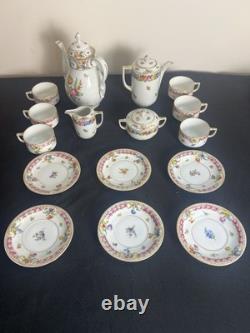 Service à café/thé vintage Schumann Bavière Allemagne Impératrice Dresde Fleurs 19 pièces