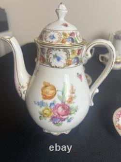 Service à café/thé vintage Schumann Bavière Allemagne Impératrice Dresde Fleurs 19 pièces