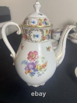 Service à café/thé vintage Schumann Bavière Allemagne Impératrice Dresde Fleurs 19 pièces