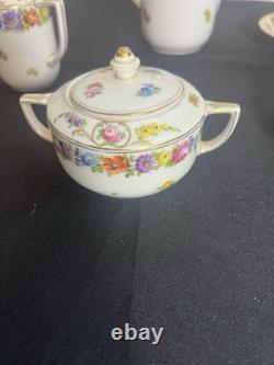 Service à café/thé vintage Schumann Bavière Allemagne Impératrice Dresde Fleurs 19 pièces