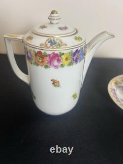 Service à café/thé vintage Schumann Bavière Allemagne Impératrice Dresde Fleurs 19 pièces