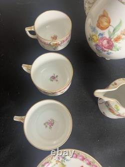 Service à café/thé vintage Schumann Bavière Allemagne Impératrice Dresde Fleurs 19 pièces