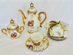 Service à café vintage 15 pièces en lustre, couple romantique, nacre, porcelaine à lustre doré