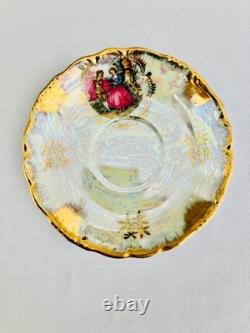 Service à café vintage 15 pièces en lustre, couple romantique, nacre, porcelaine à lustre doré