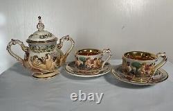 Service à café vintage Capodimonte, sucrier, tasses avec soucoupes