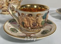 Service à café vintage Capodimonte, sucrier, tasses avec soucoupes