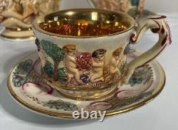 Service à café vintage Capodimonte, sucrier, tasses avec soucoupes