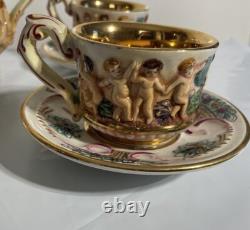 Service à café vintage Capodimonte, sucrier, tasses avec soucoupes