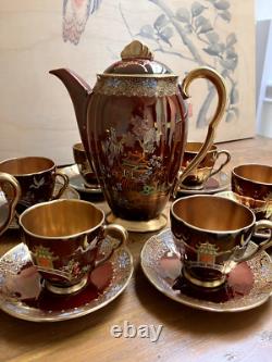 Service à café vintage Carlton Ware Rouge Royale pour 6 en porcelaine anglaise fine