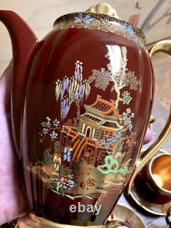 Service à café vintage Carlton Ware Rouge Royale pour 6 en porcelaine anglaise fine
