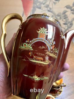 Service à café vintage Carlton Ware Rouge Royale pour 6 en porcelaine anglaise fine